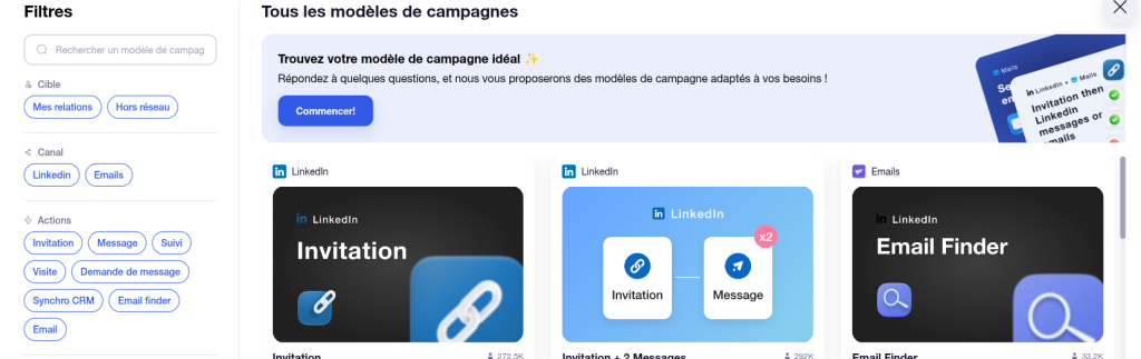 tableau de bord waalaxy pour créer des scénarios 