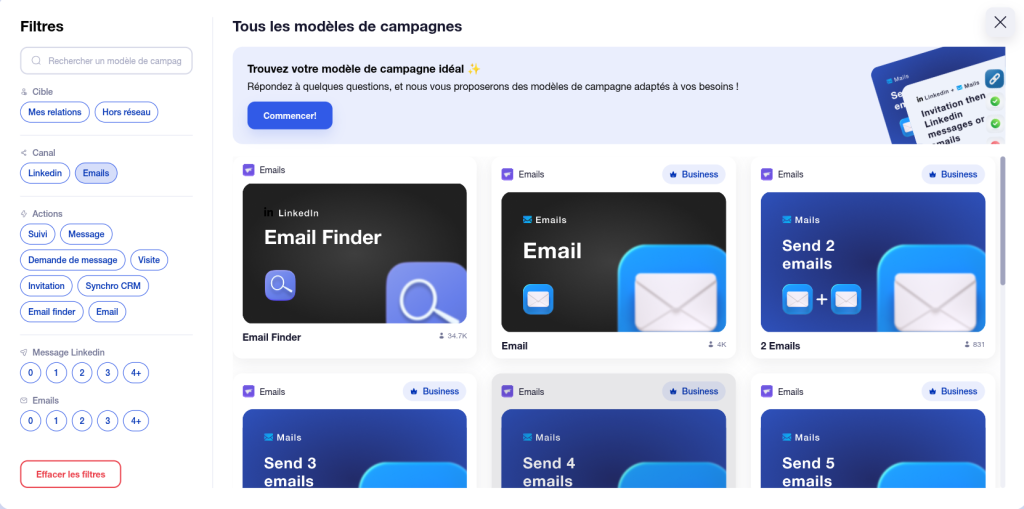 liste des campagnes Email avec waalaxy